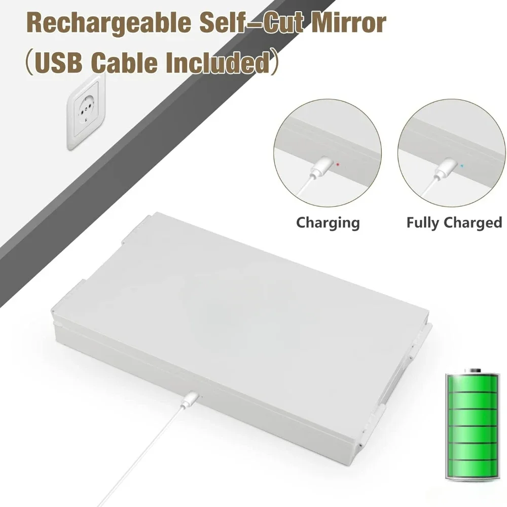 LED Lights 3 Way Mirror for Self Hair Cutting Rechargeable 360° Mirror with Self Haircut Mirror with Height Adjustable