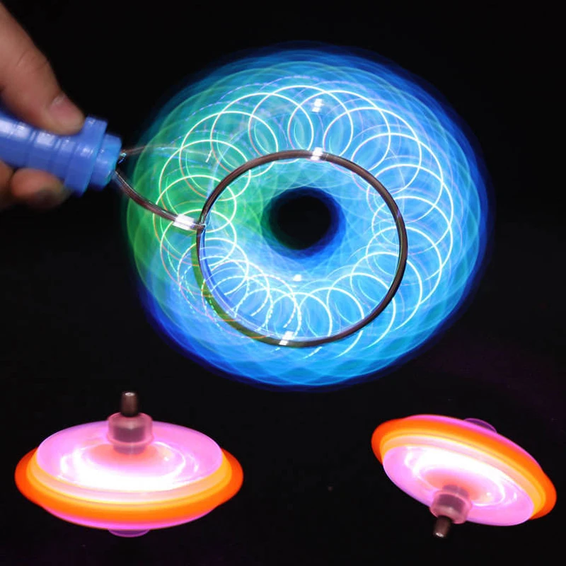 Led Magic Magnetic Orbit Spinning Top Toy Creative Hand Cranked Color Luminous Colorful Gyroscope Rotating Handle Child