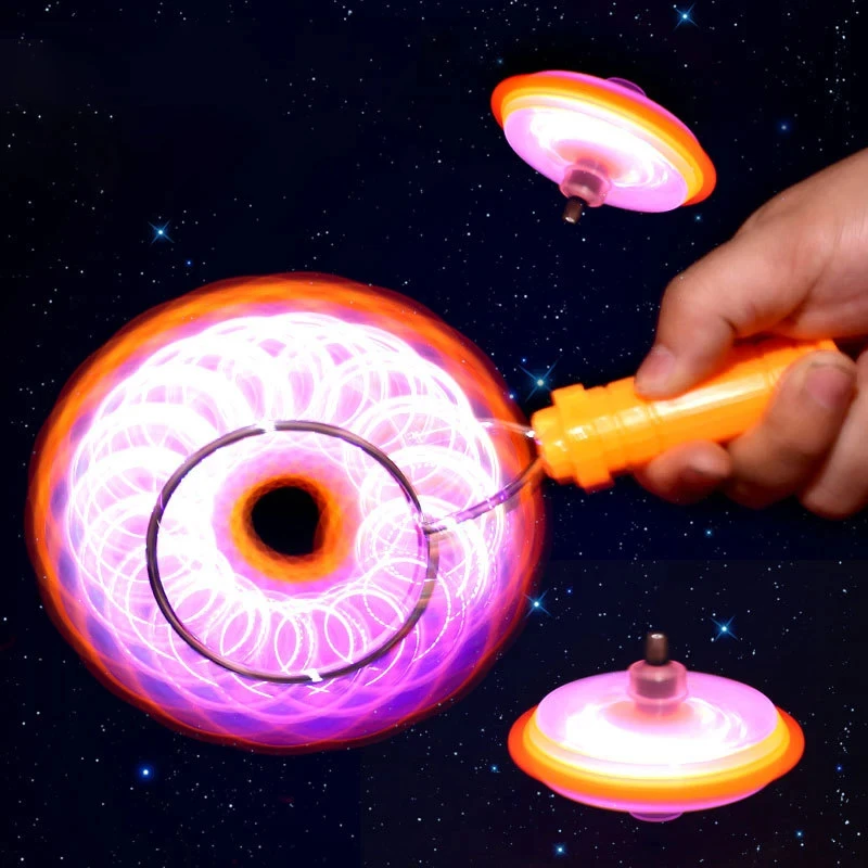 Led Magic Magnetic Orbit Spinning Top Toy Creative Hand Cranked Color Luminous Colorful Gyroscope Rotating Handle Child