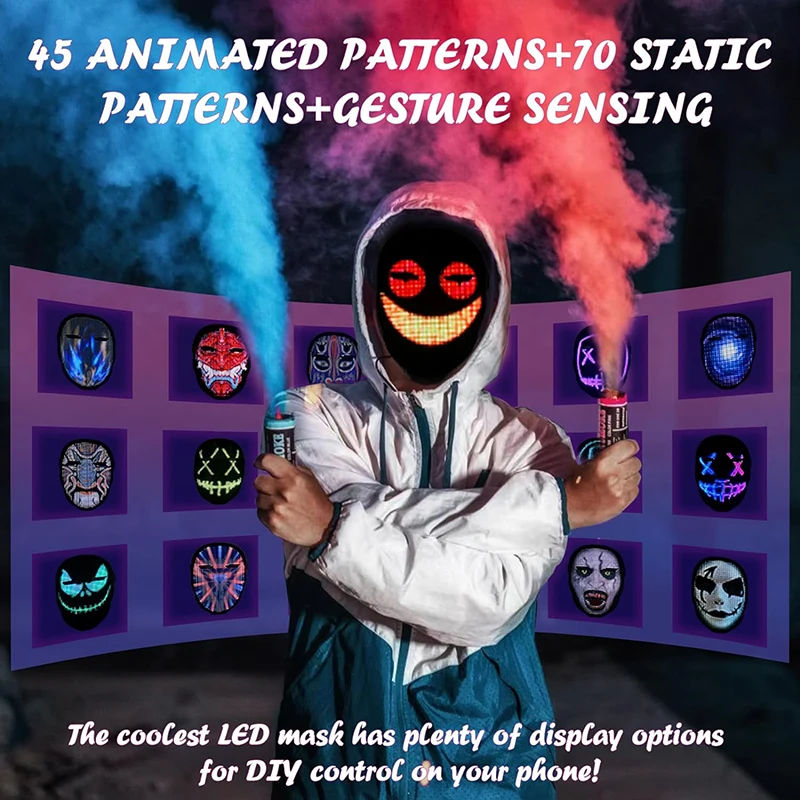 Led Mask with Bluetooth App Control Programmable Face Transforming Light up Halloween Led Mask Led Mask with Bluetooth App Control Programmable Face Transforming Light up Halloween Led Mask