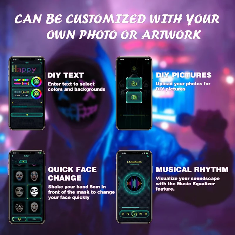 Led Mask with Bluetooth App Control Programmable Face Transforming Light up Halloween Led Mask Led Mask with Bluetooth App Control Programmable Face Transforming Light up Halloween Led Mask