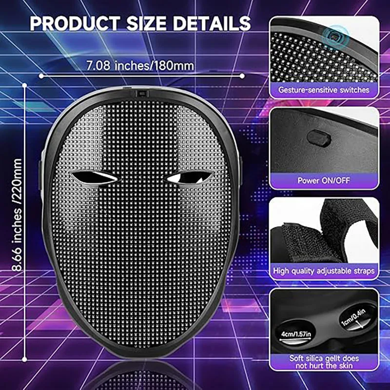 Led Mask with Bluetooth App Control Programmable Face Transforming Light up Halloween Led Mask Led Mask with Bluetooth App Control Programmable Face Transforming Light up Halloween Led Mask