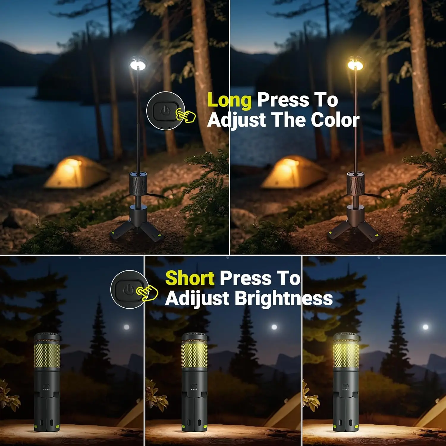 LED Outdoor Camping Lantern UBS Rechargeable Adjustable Color Temperature Outdoor Portable Lantern IP65 Waterproof