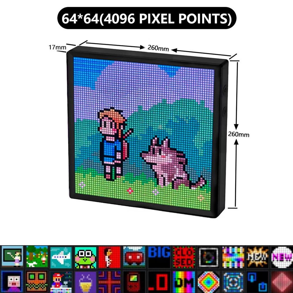 LED Pixel Display 64×64 RGB LED Matrix Panel Programmable Pixel Art Display with Bluetooth APP Control Creative Pixel