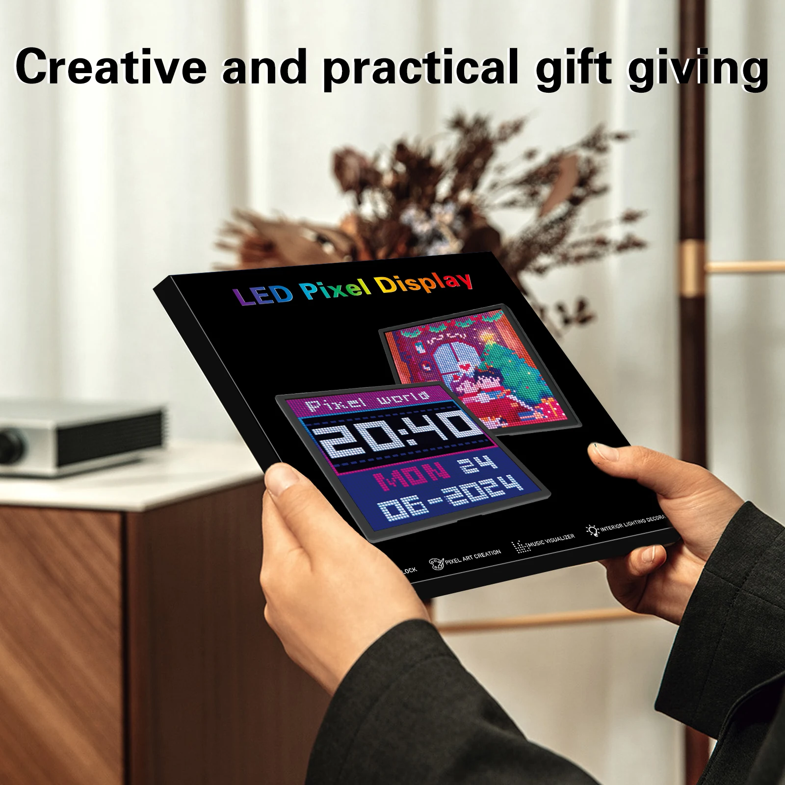 LED Pixel Display 64×64 RGB LED Matrix Panel Programmable Pixel Art Display with Bluetooth APP Control Creative Pixel