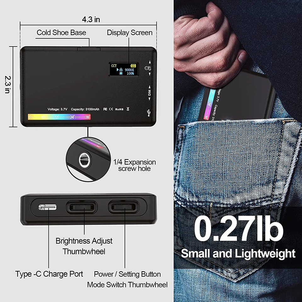 LED RGB Camera Light Full Color Output Video Light Kit Dimmable 2500K-9000K Bi-Color Panel Light CRI 95+ Rechargeable LED RGB Camera Light Full Color Output Video Light Kit Dimmable 2500K-9000K Bi-Color Panel Light CRI 95+ Rechargeable