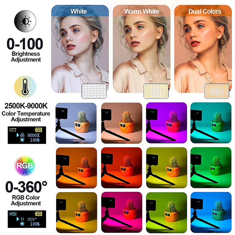 LED RGB Camera Light Full Color Output Video Light Kit Dimmable 2500K-9000K Bi-Color Panel Light CRI 95+ Rechargeable LED RGB Camera Light Full Color Output Video Light Kit Dimmable 2500K-9000K Bi-Color Panel Light CRI 95+ Rechargeable