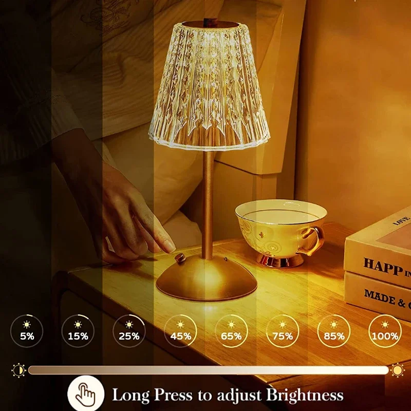 LED Table Lamp Touch Sensor Dimmable Desktop Night Light Rechargeable Wireless Reading Lamp for Hotel Bar Bedroom Decor