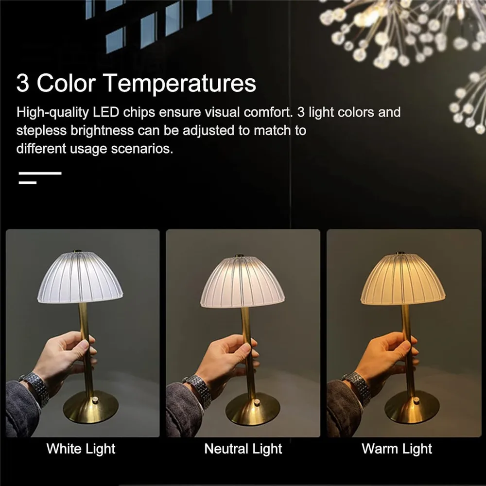 LED Table Lamp Touch Sensor Dimmable Desktop Night Light Rechargeable Wireless Reading Lamp for Hotel Bar Bedroom Decor
