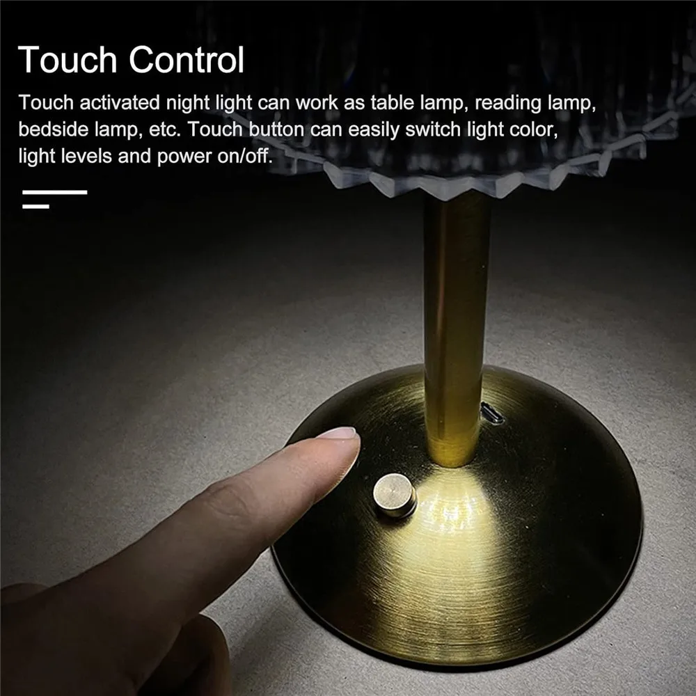 LED Table Lamp Touch Sensor Dimmable Desktop Night Light Rechargeable Wireless Reading Lamp for Hotel Bar Bedroom Decor