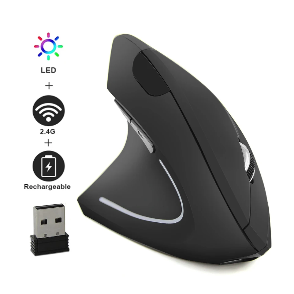 Left Hand Wireless Vertical Mouse Ergonomic Rechargeable 1600DPI Office Mause Mute Optical Mice with RGB For Laptop Left Hand Wireless Vertical Mouse Ergonomic Rechargeable 1600DPI Office Mause Mute Optical Mice with RGB For Laptop