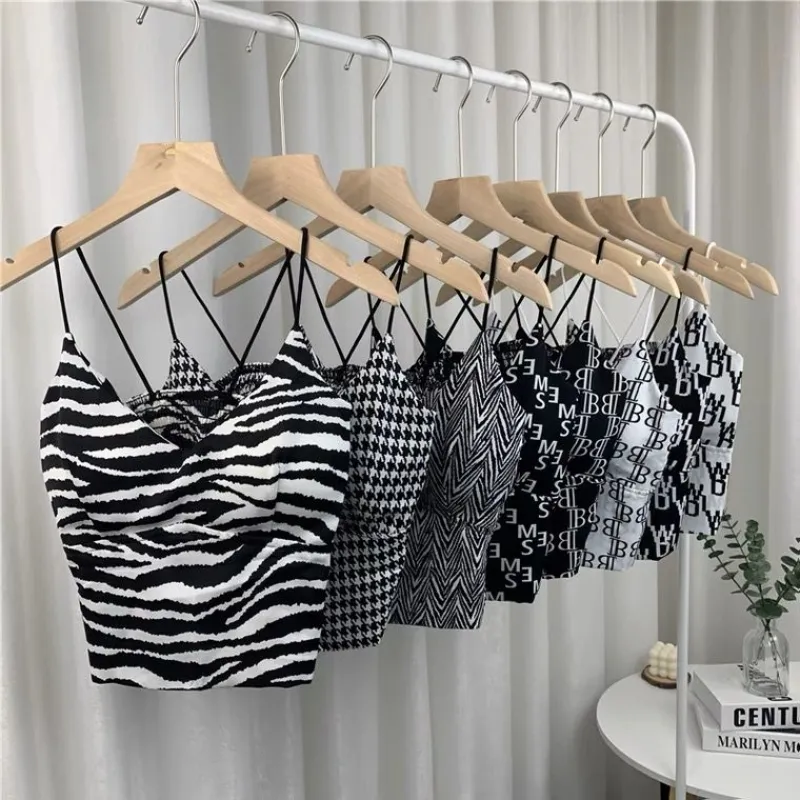 Leopard Print Seamless Crop Top Camisole for Women Ice Silk Vintage Y2k Tube Top Corset Sexy Coquette Push up Padded Bra