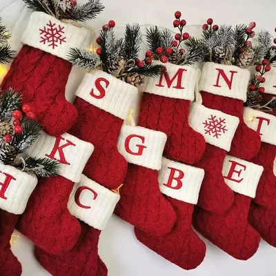 Letter Knitted Christmas Stocking Decor