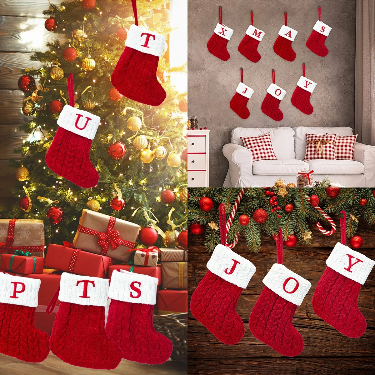 Letter Knitted Christmas Stocking Decor