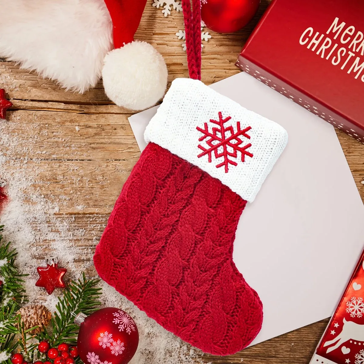 Letter Knitted Christmas Stocking Decor