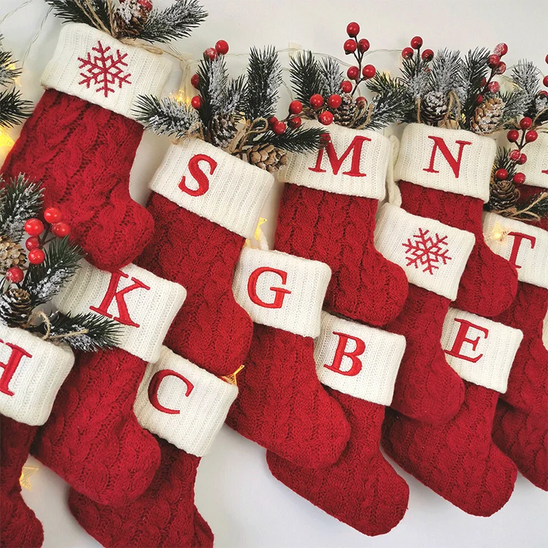 Letters Christmas Knitting Stocking Christmas Tree Pendant Decorations for Home Xmas Gift Snowflake Alphabet Christmas