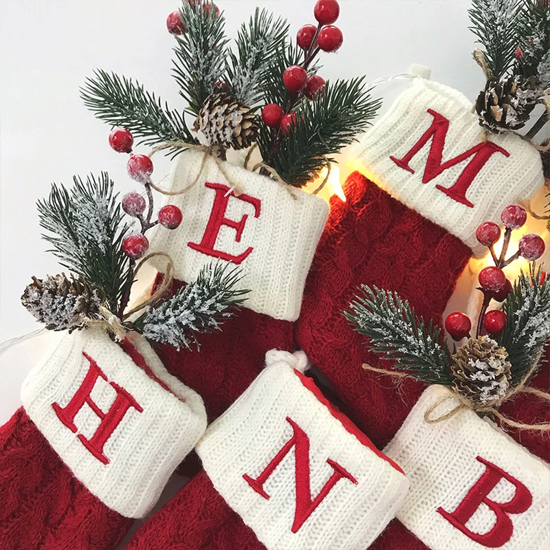 Letters Christmas Knitting Stocking Christmas Tree Pendant Decorations for Home Xmas Gift Snowflake Alphabet Christmas Letters Christmas Knitting Stocking Christmas Tree Pendant Decorations for Home Xmas Gift Snowflake Alphabet Christmas