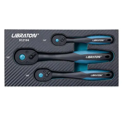 Libraton Ratchet Set, 3Pcs 1/4″, 3/8″, 1/2″ Ratchet Handle with Teardrop Head, Quick-Release Ratchet Set with Comfort Libraton Ratchet Set, 3Pcs 1/4″, 3/8″, 1/2″ Ratchet Handle with Teardrop Head, Quick-Release Ratchet Set with Comfort