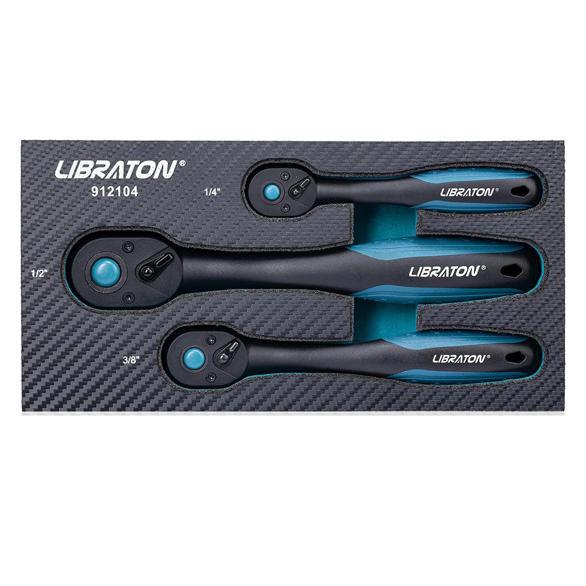 Libraton Ratchet Set, 3Pcs 1/4″, 3/8″, 1/2″ Ratchet Handle with Teardrop Head, Quick-Release Ratchet Set with Comfort Libraton Ratchet Set, 3Pcs 1/4″, 3/8″, 1/2″ Ratchet Handle with Teardrop Head, Quick-Release Ratchet Set with Comfort