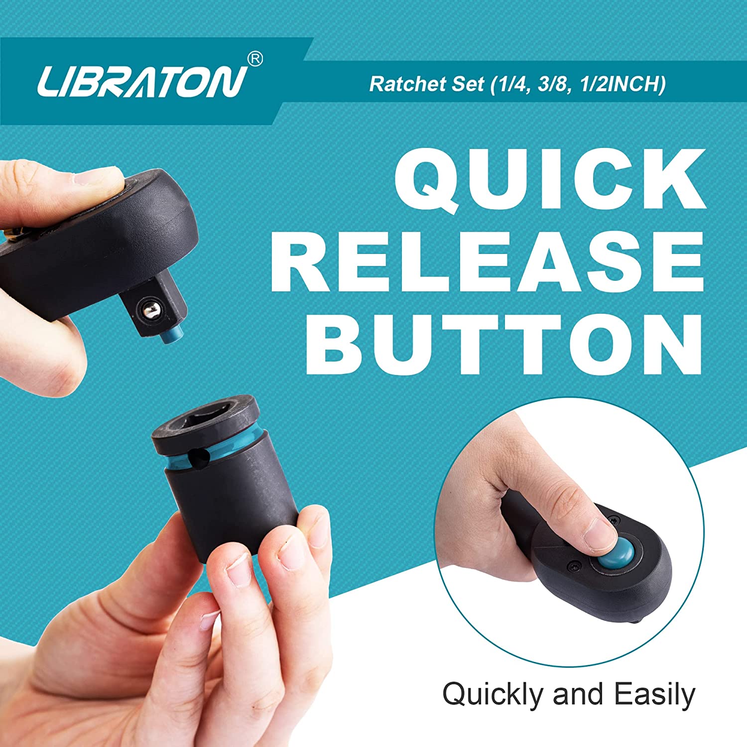 Libraton Ratchet Set, 3Pcs 1/4″, 3/8″, 1/2″ Ratchet Handle with Teardrop Head, Quick-Release Ratchet Set with Comfort Libraton Ratchet Set, 3Pcs 1/4″, 3/8″, 1/2″ Ratchet Handle with Teardrop Head, Quick-Release Ratchet Set with Comfort