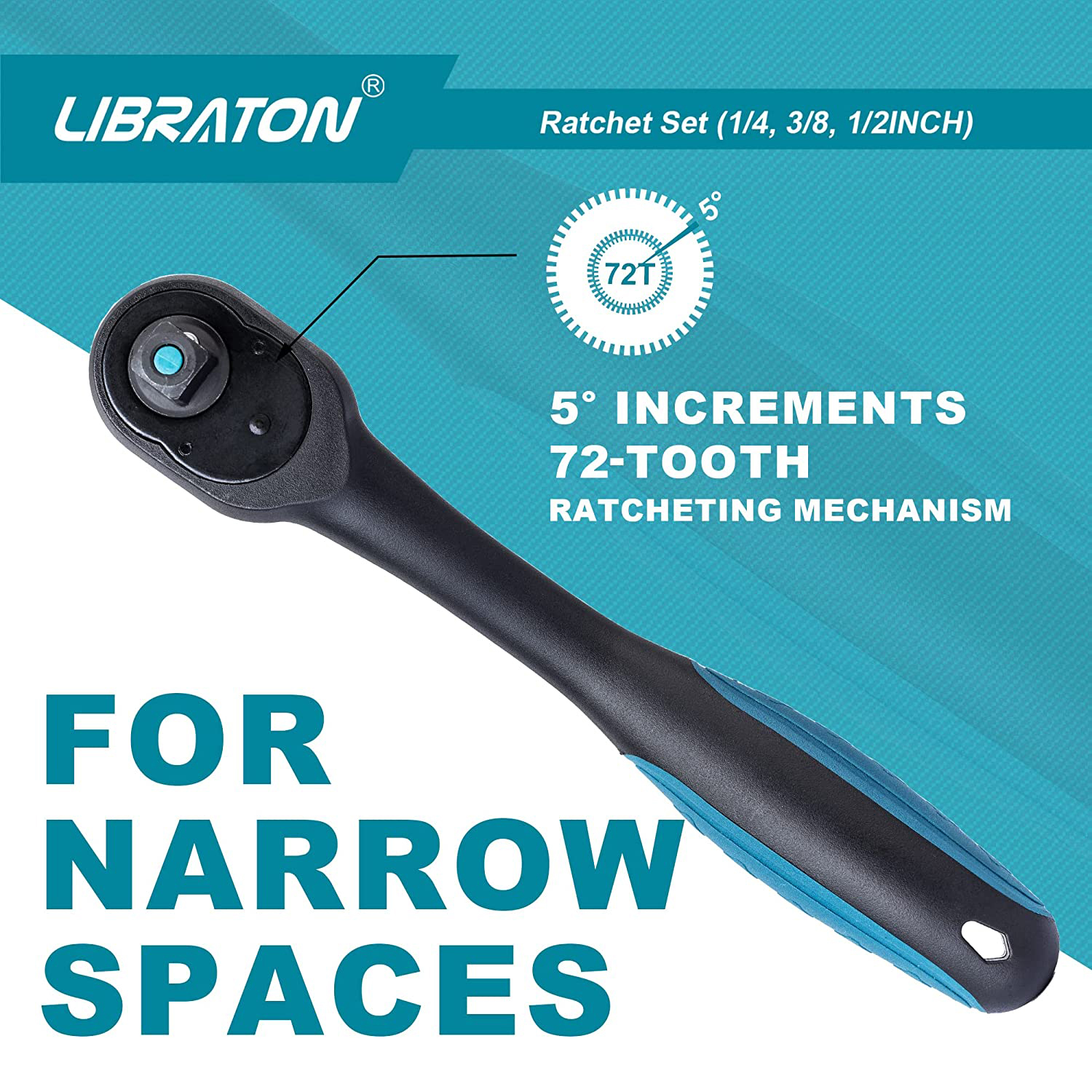Libraton Ratchet Set, 3Pcs 1/4″, 3/8″, 1/2″ Ratchet Handle with Teardrop Head, Quick-Release Ratchet Set with Comfort Libraton Ratchet Set, 3Pcs 1/4″, 3/8″, 1/2″ Ratchet Handle with Teardrop Head, Quick-Release Ratchet Set with Comfort