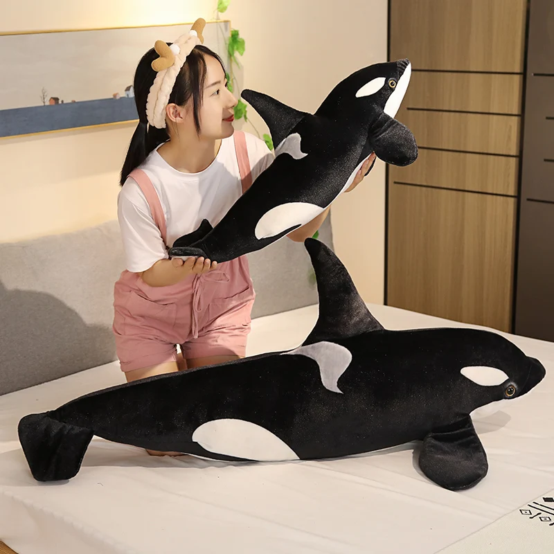 Lifelike Orcinus Orca Black Whale Plush Toys Big Fish Cloth Doll Shark Stuffed Sea Animals Children Birthday Gift