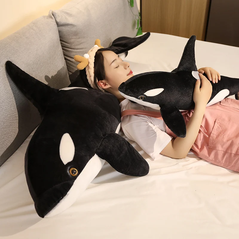 Lifelike Orcinus Orca Black Whale Plush Toys Big Fish Cloth Doll Shark Stuffed Sea Animals Children Birthday Gift