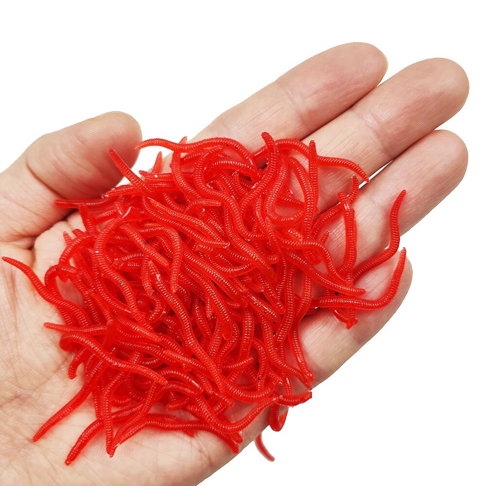 Lifelike Red Worm 100pcs PVC Soft Lures Earthworm Fishing Silicone Fishy Shrimp Worm Fishy Smell Artificial Fishing