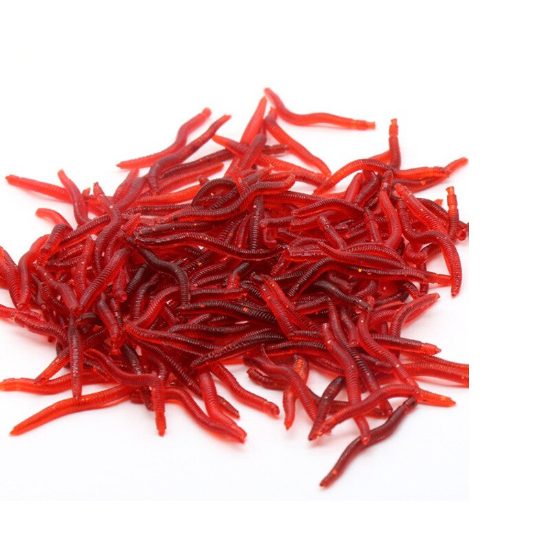 Lifelike Red Worm 100pcs PVC Soft Lures Earthworm Fishing Silicone Fishy Shrimp Worm Fishy Smell Artificial Fishing