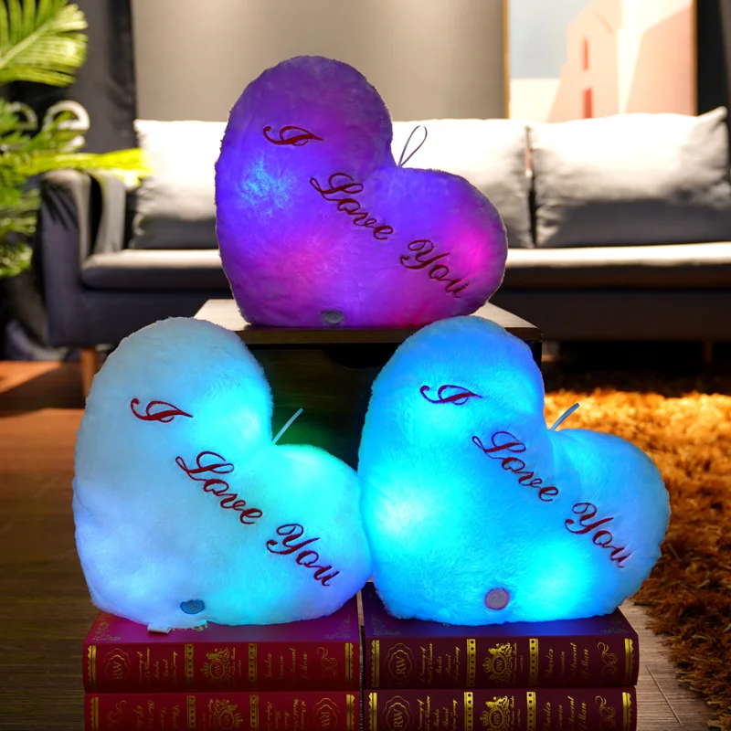 Light Up LED Love Heart Plush Toy Soft Plush Stuffed Luminous Love Throw Pillow Cushion Room Party Decoration Kids