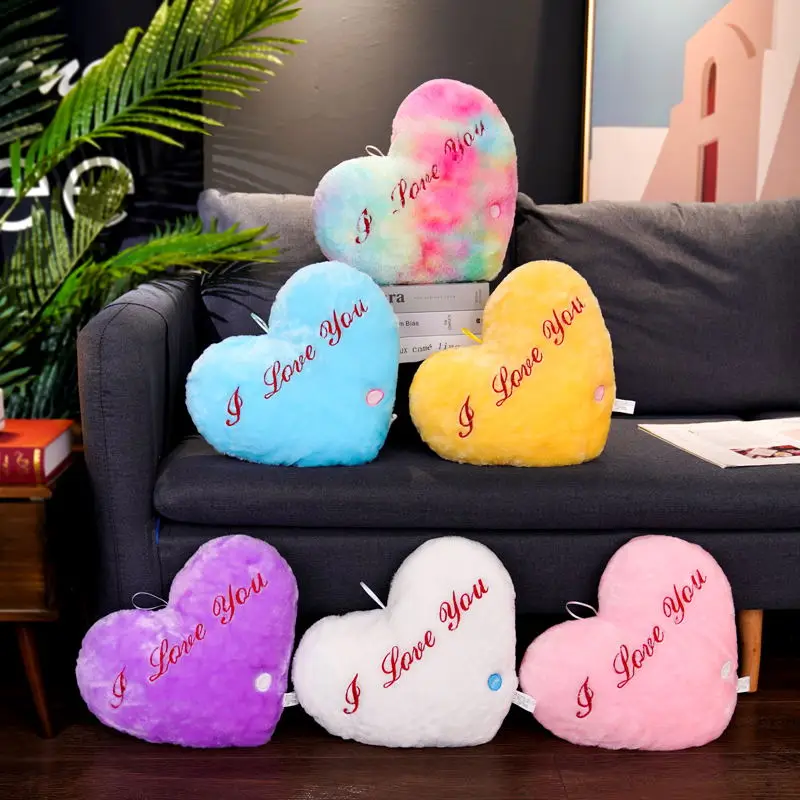 Light Up LED Love Heart Plush Toy Soft Plush Stuffed Luminous Love Throw Pillow Cushion Room Party Decoration Kids