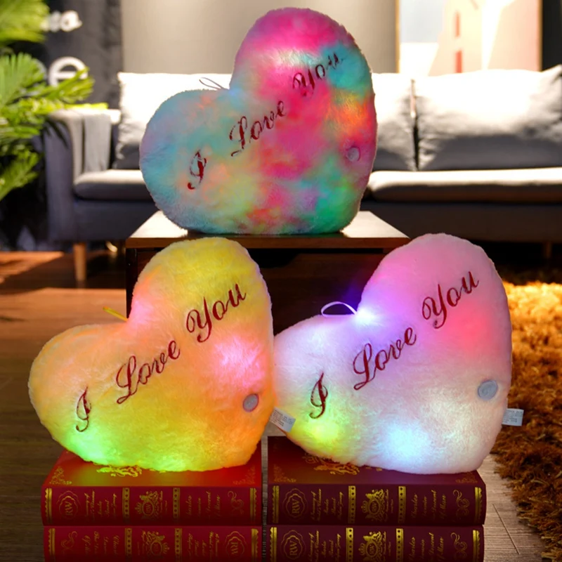 Light Up LED Love Heart Plush Toy Soft Plush Stuffed Luminous Love Throw Pillow Cushion Room Party Decoration Kids