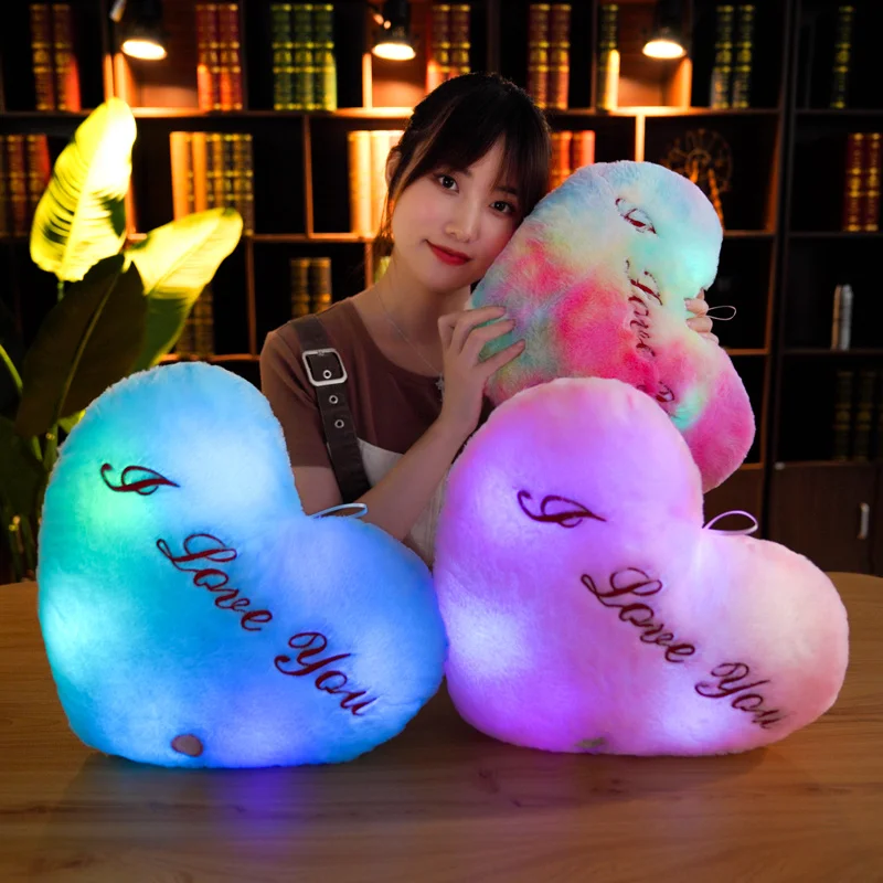 Light Up LED Love Heart Plush Toy Soft Plush Stuffed Luminous Love Throw Pillow Cushion Room Party Decoration Kids
