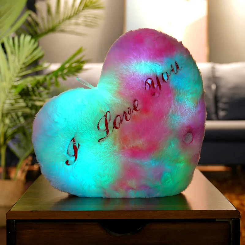 Light Up LED Love Heart Plush Toy Soft Plush Stuffed Luminous Love Throw Pillow Cushion Room Party Decoration Kids