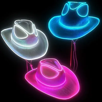 Lights Cowboy Cowgirl Hat with LED Light Up Cap Luminous Western Cowboy Hat Pearlescent Cowgirl Hat for Dancing Party