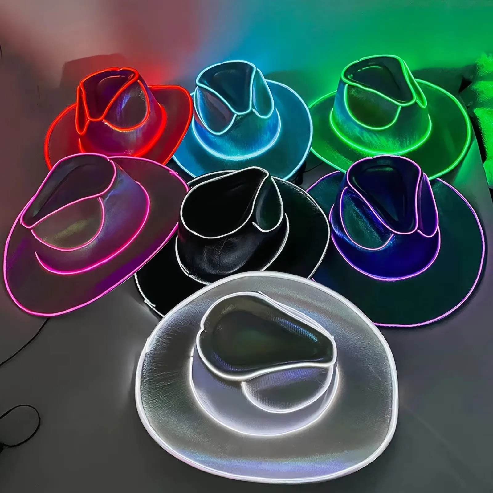 Lights Cowboy Cowgirl Hat with LED Light Up Cap Luminous Western Cowboy Hat Pearlescent Cowgirl Hat for Dancing Party