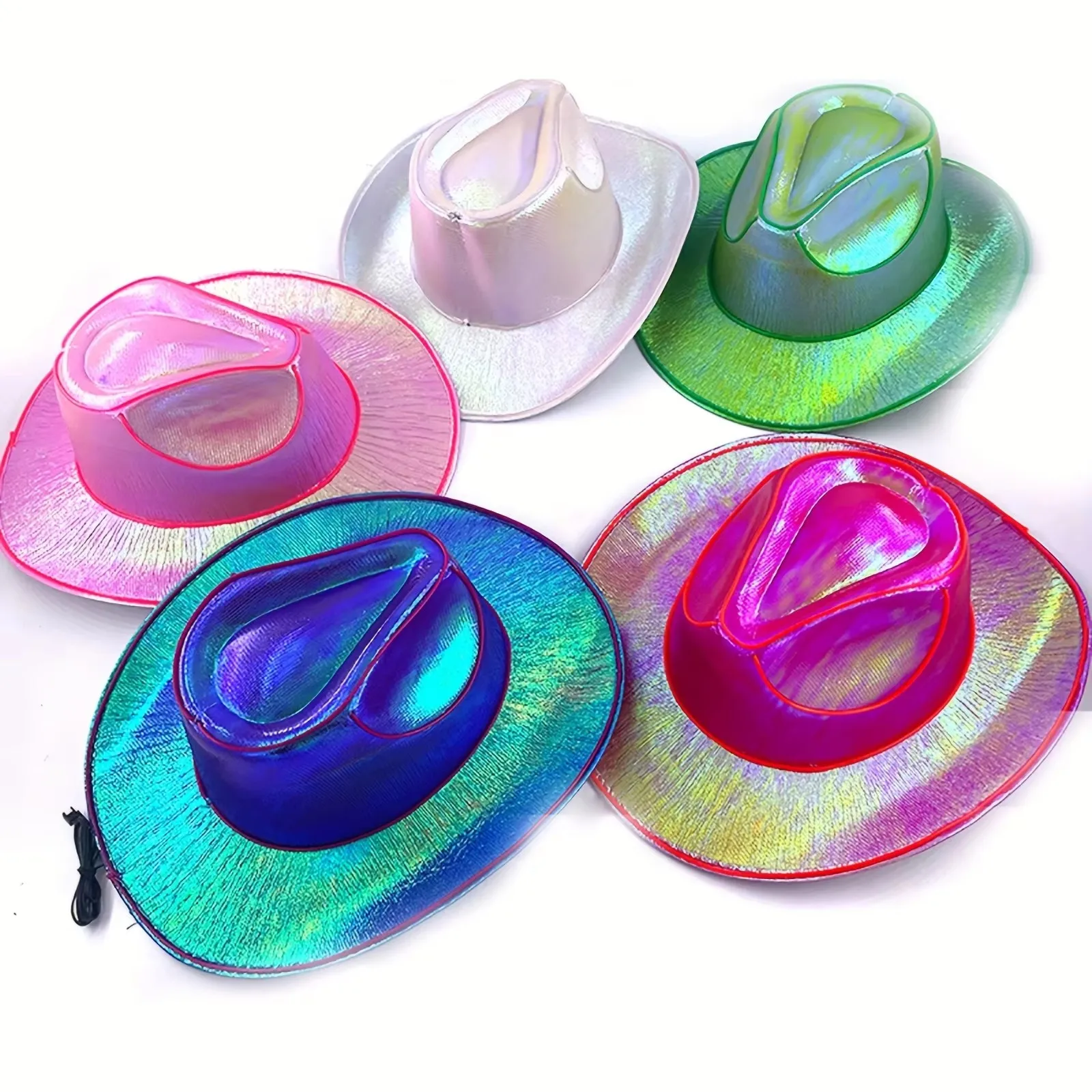 Lights Cowboy Cowgirl Hat with LED Light Up Cap Luminous Western Cowboy Hat Pearlescent Cowgirl Hat for Dancing Party