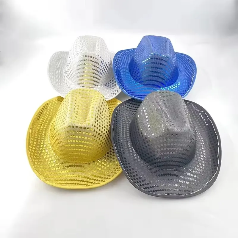 Lights Cowboy Cowgirl Hat with LED Light Up Cap Luminous Western Cowboy Hat Pearlescent Cowgirl Hat for Dancing Party