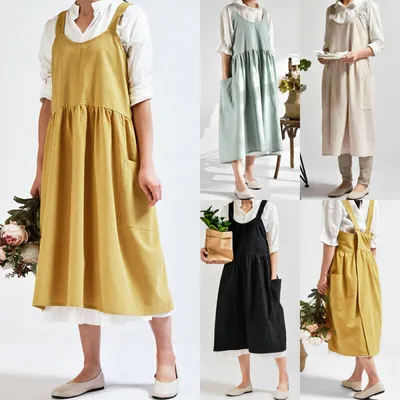 Linen Cross Back Apron with Pockets Linen Cross Back Apron with Pockets