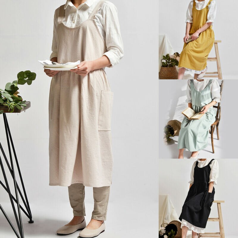 Linen Cross Back Apron with Pockets Linen Cross Back Apron with Pockets