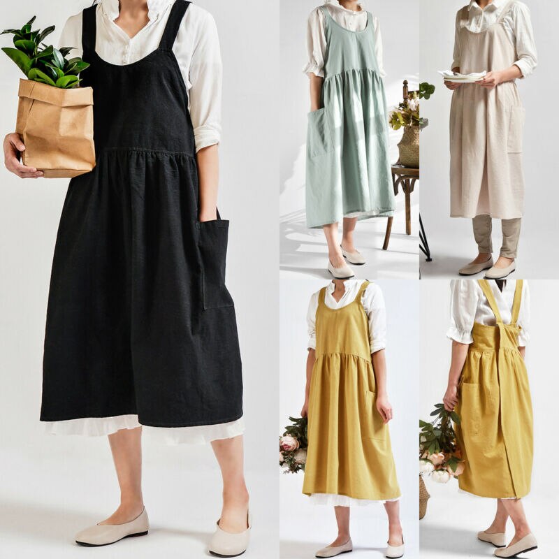 Linen Cross Back Apron with Pockets Linen Cross Back Apron with Pockets