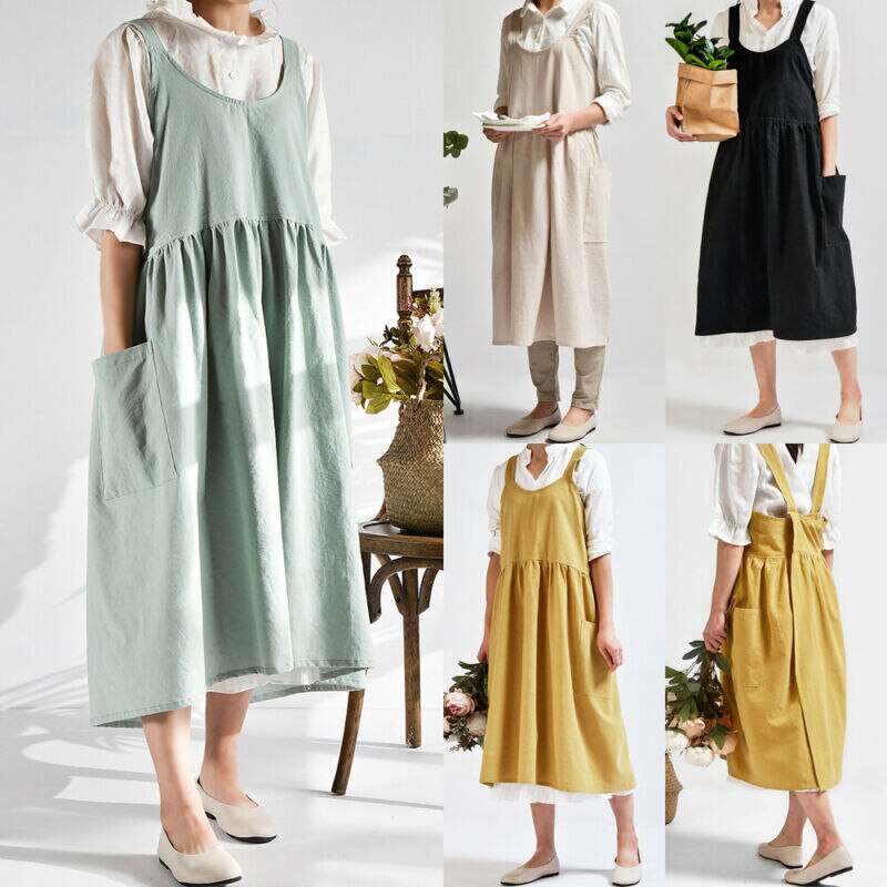 Linen Cross Back Apron with Pockets Linen Cross Back Apron with Pockets