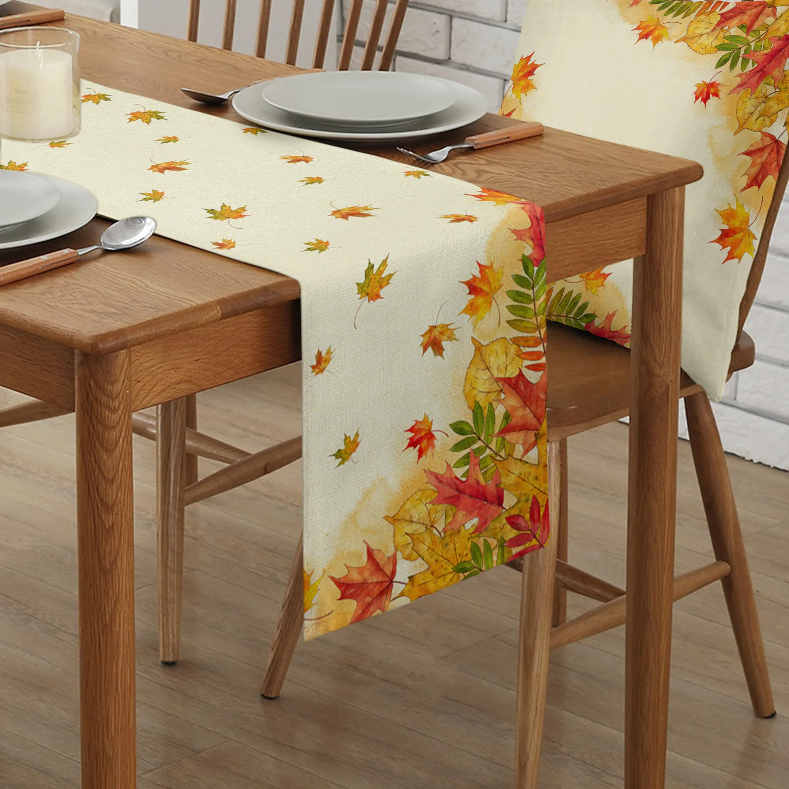 Linen Leaf Pattern Autumn Table Runner