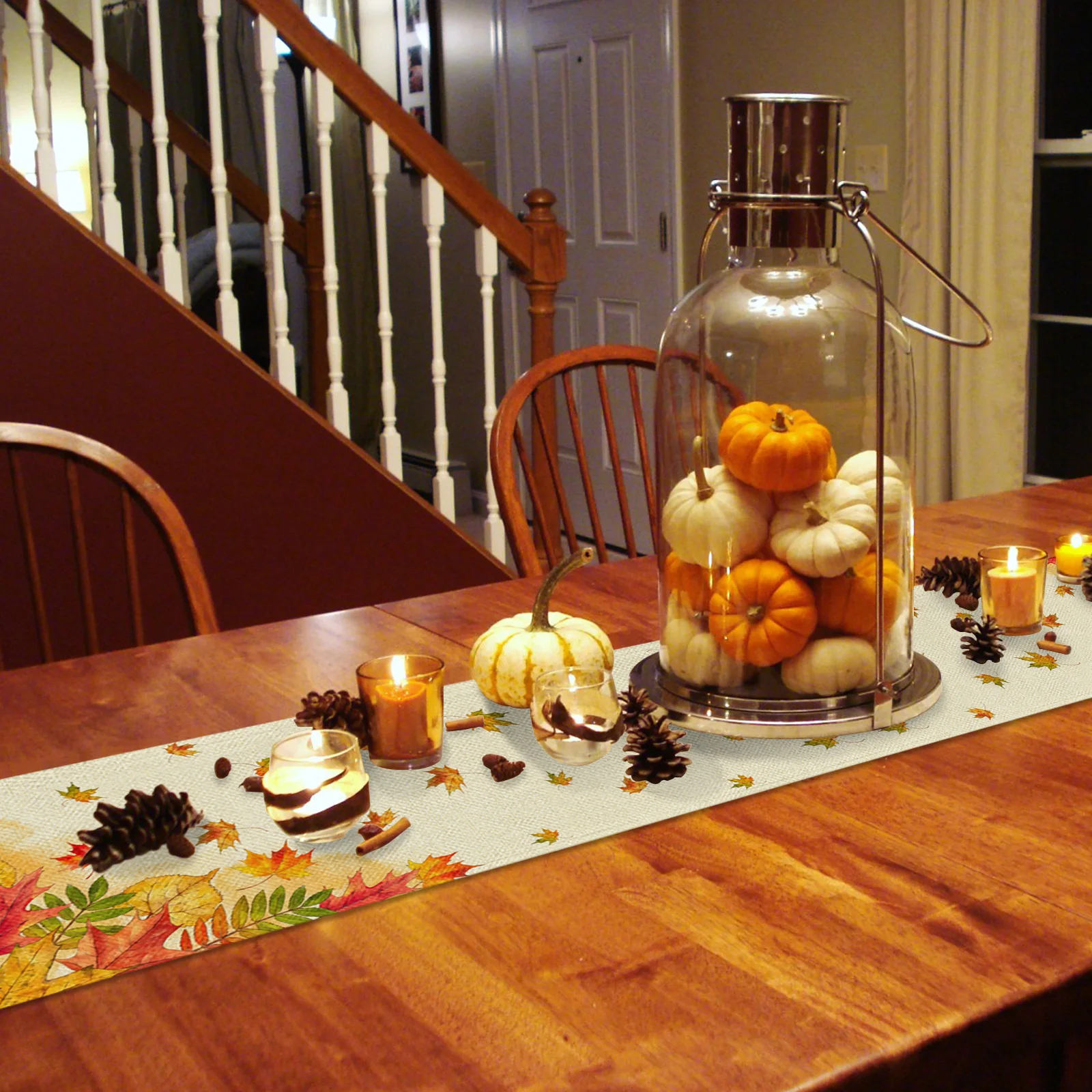 Linen Leaf Pattern Autumn Table Runner