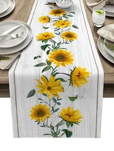 Linen Sunflower Table Runner