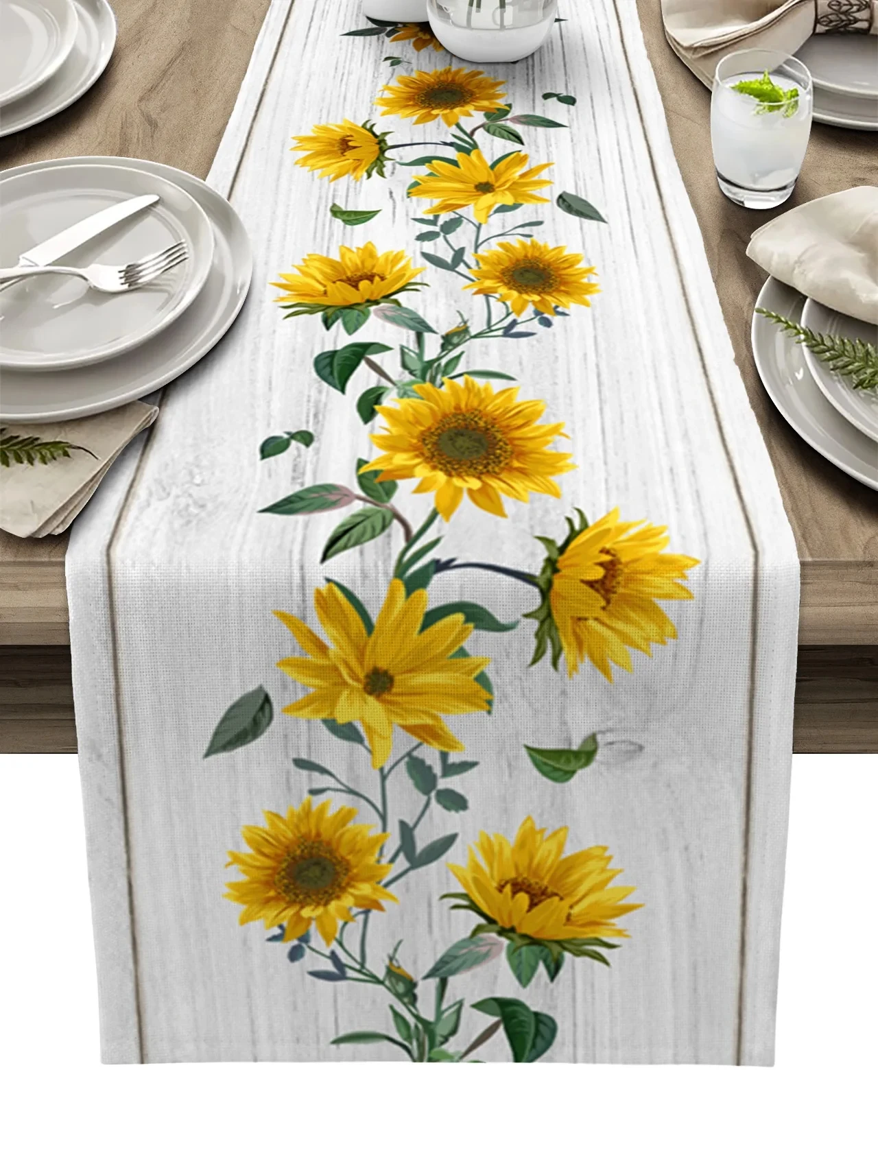 Linen Sunflower Table Runner