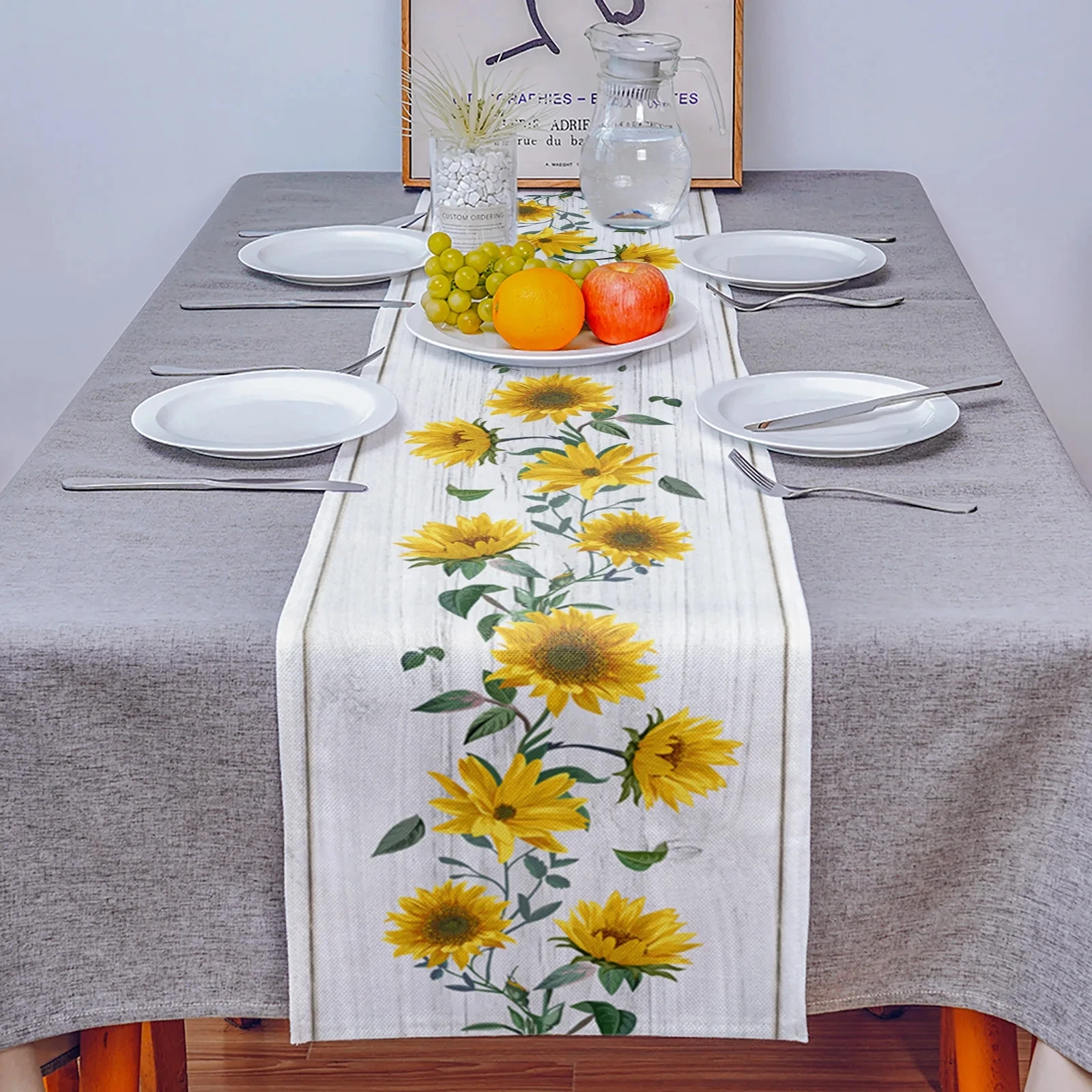 Linen Sunflower Table Runner