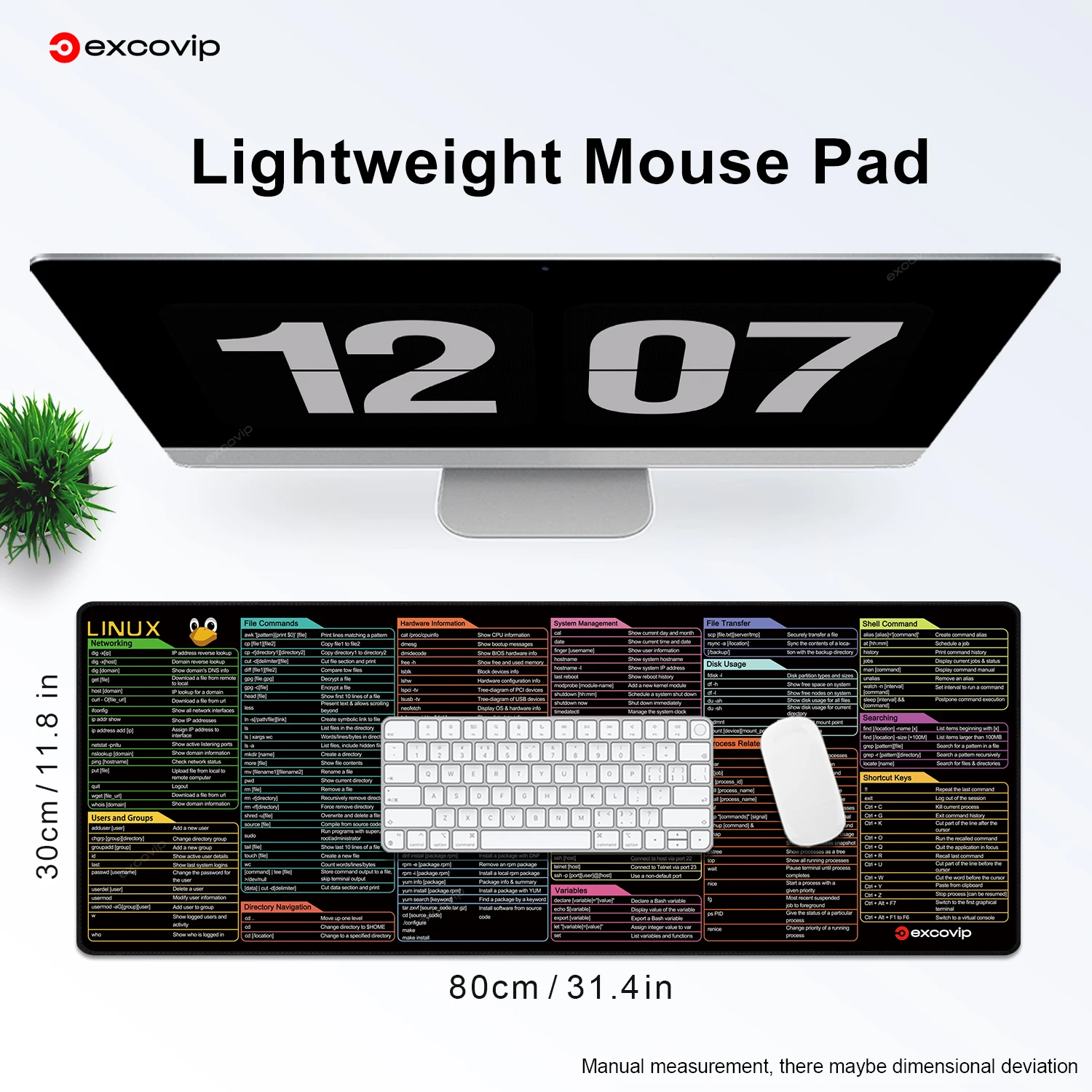 Linux Commands Line Mouse Pad Large Mousepad Shortcuts for Red Hat Ubuntu OpenSUSE Arch Debian Unix Programmer Desk Mat