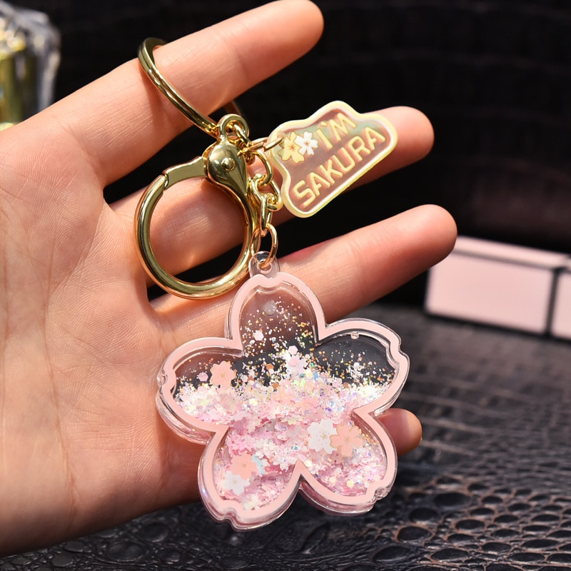 Liquid Filled Cherry Blossom Keychain Liquid Filled Cherry Blossom Keychain