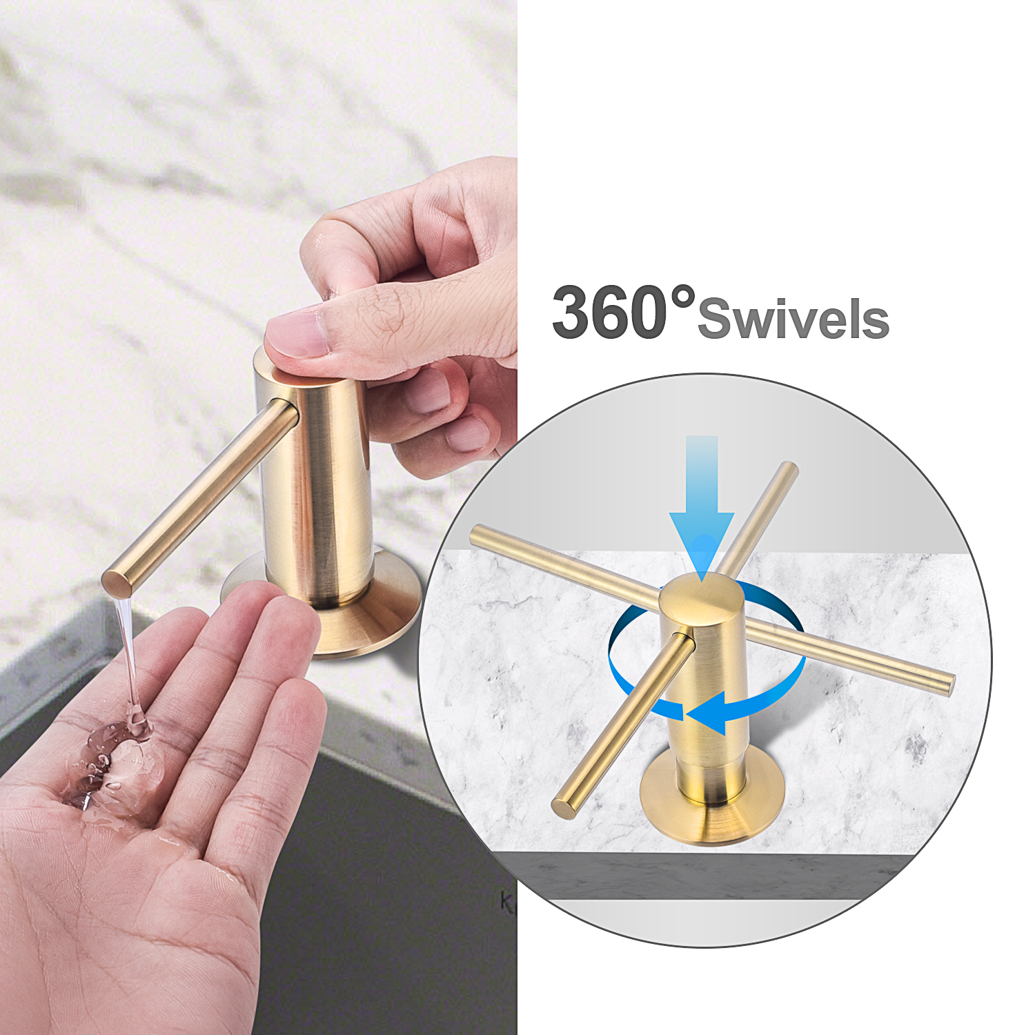 Liquid Soap Dispensers Brass Pump Head With 500ML PE Bottle Build in Dispenser Soap for Kitchen
